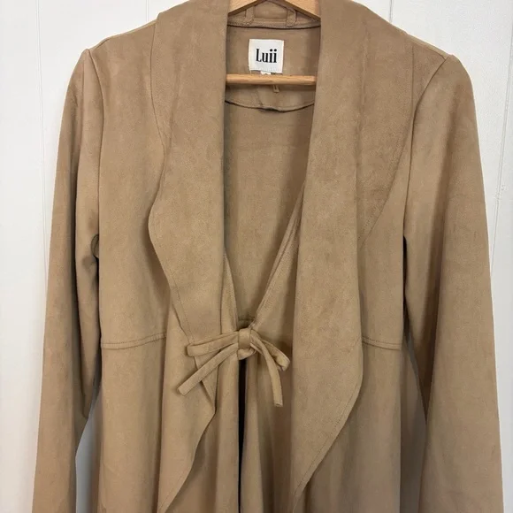 Anthropologie Luii Faux Suede Draped Blazer Jacket Beige Tan Size Small Office - Picture 3 of 9